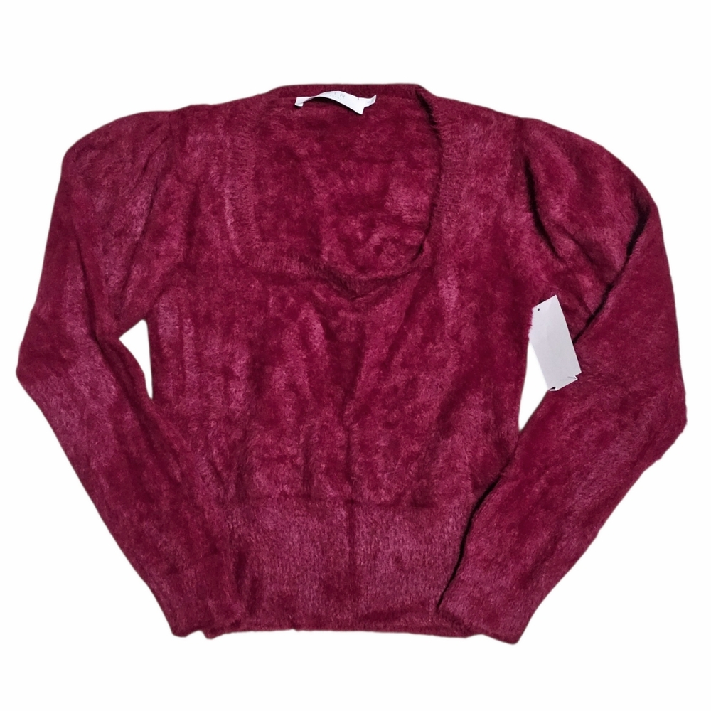 ASTR The Label Long Sleeve Square Neck Fuzzy Sweater Womens Small - Picture 2 of 5